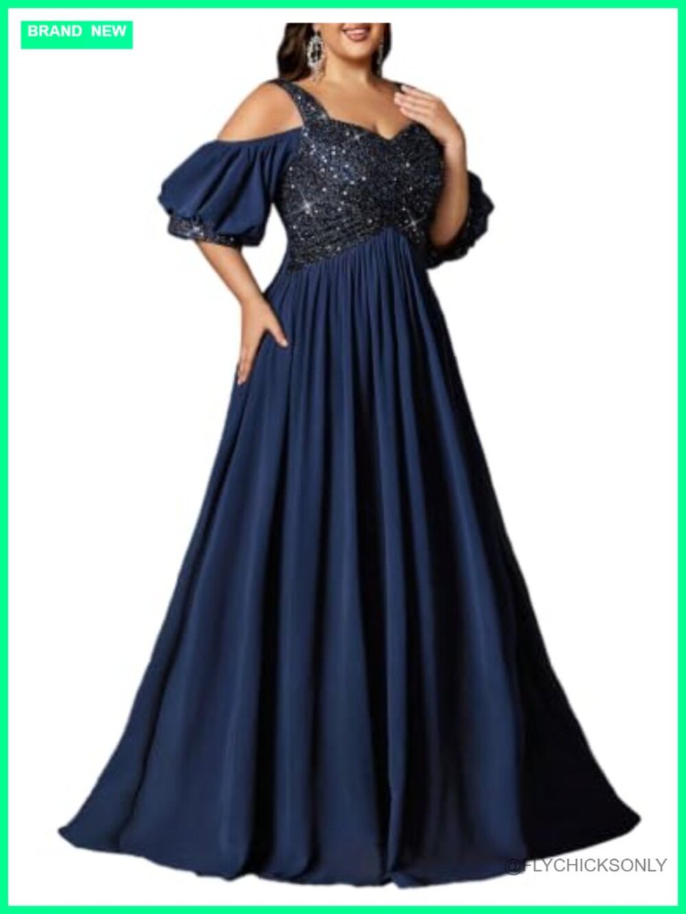 Plus Size Sequin Formal Dress Off Shoulder High Slit Prom Wedding Guest